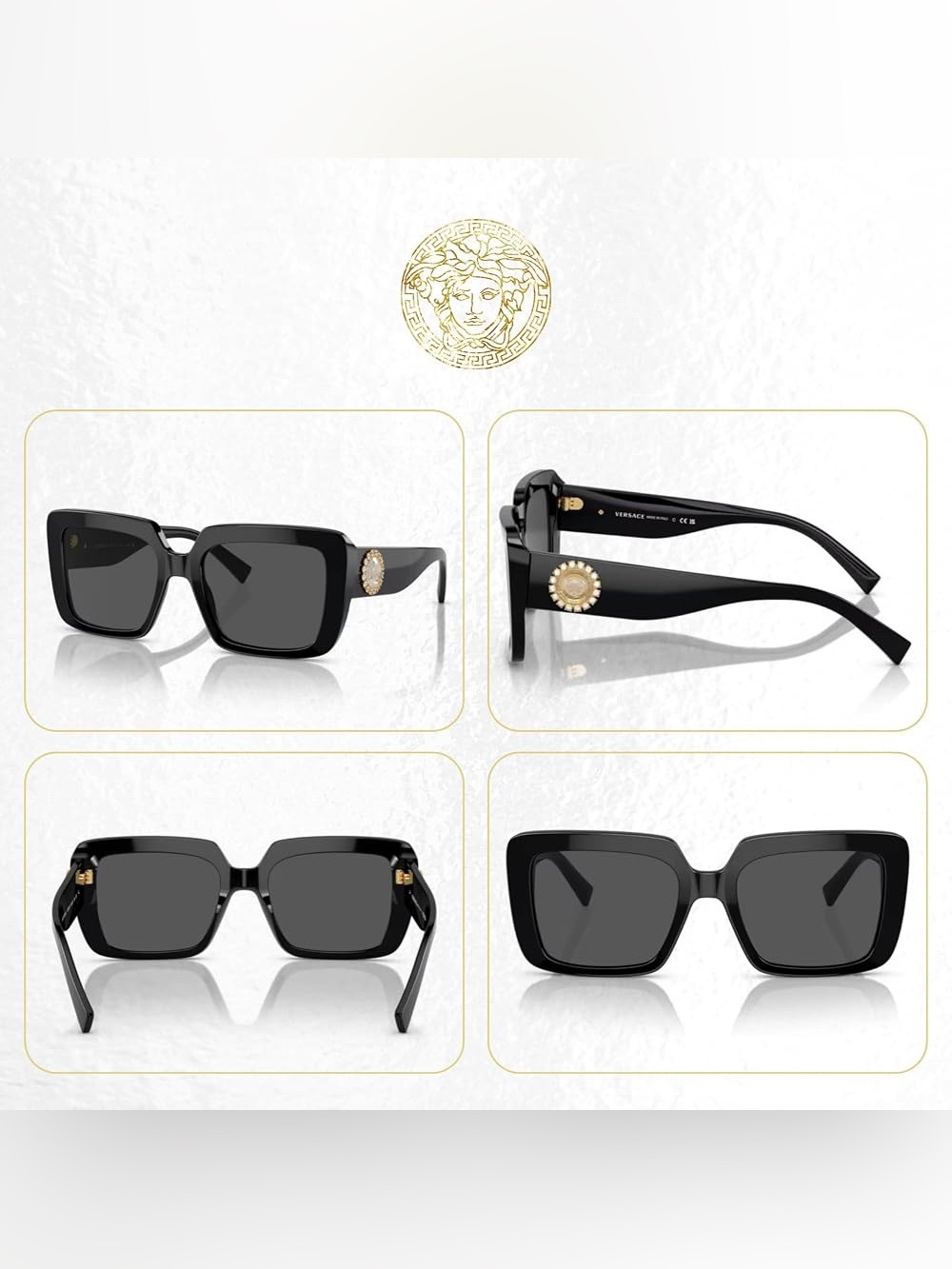 Versace Black Sunglasses with Gold Medallion Temples